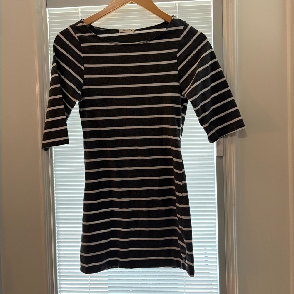 Heart Hips White and Gray Bateau Neck Mini Dress